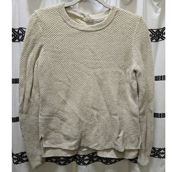 Madewell cream beige waffle knit back button sweater cardigan ribbed edges small - Picture 1 of 11